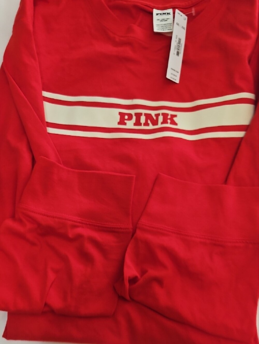 PINK Victoria's Secret Red Crewneck T-shirt with Stripe Logo XXL NWT - Picture 3 of 7